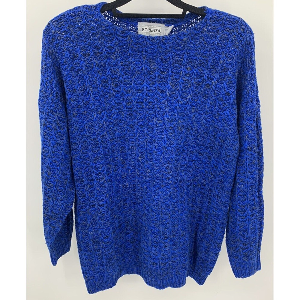 Vintage Forenza Knit Sweater Size Medium Blue Black Acrylic Blend Pullover 90s